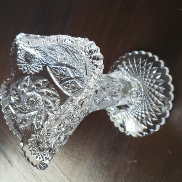 Vintage Antique Clear Glass Ruffled Sawtooth Paddle Wheel Pattern Vase 6.5" - Picture 12 of 16